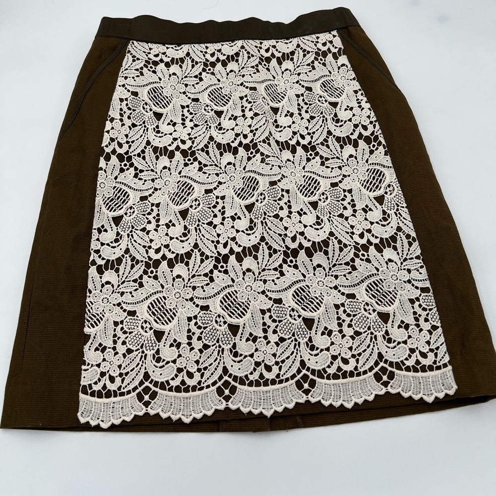 Maeve Lace Embroidered Patchwork Skirt Hunter Green NWOT - Picture 7 of 12